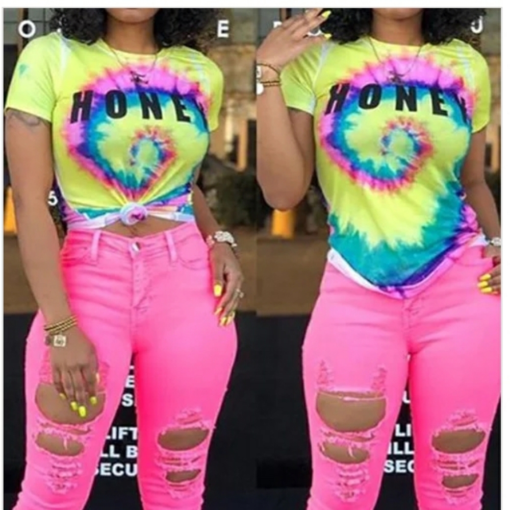 NWT  Honey Tie Dye Top Pink Yellow